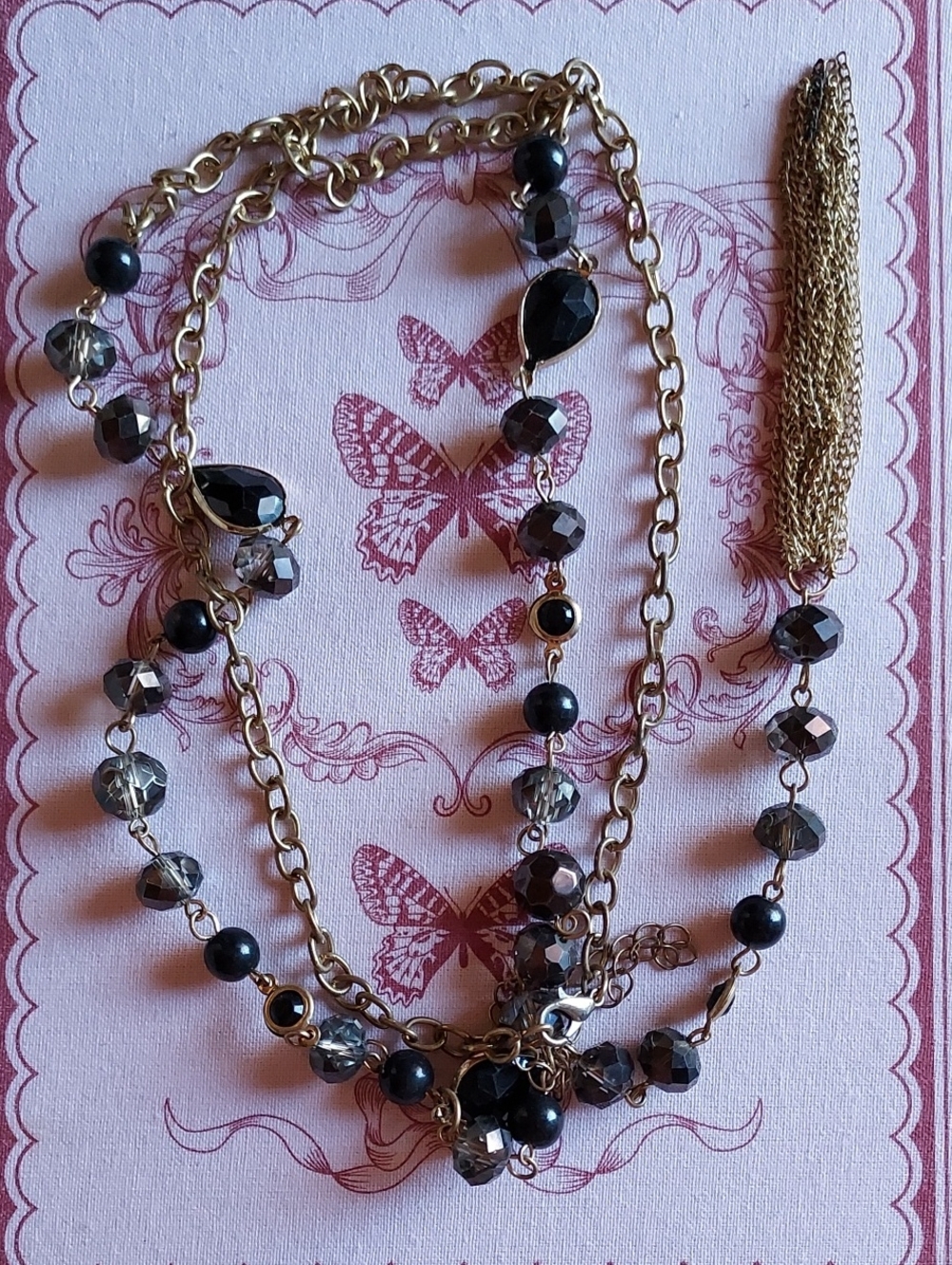 Gold-Tone Black & Smoke Bead Multi-Strand Necklace